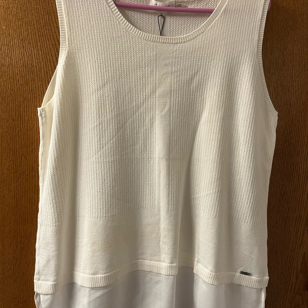 Calvin Klein White Ribbed Layered Tank Top